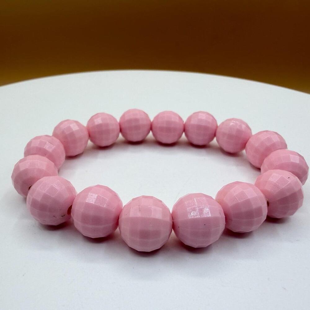 Pink faceted round bead stretch